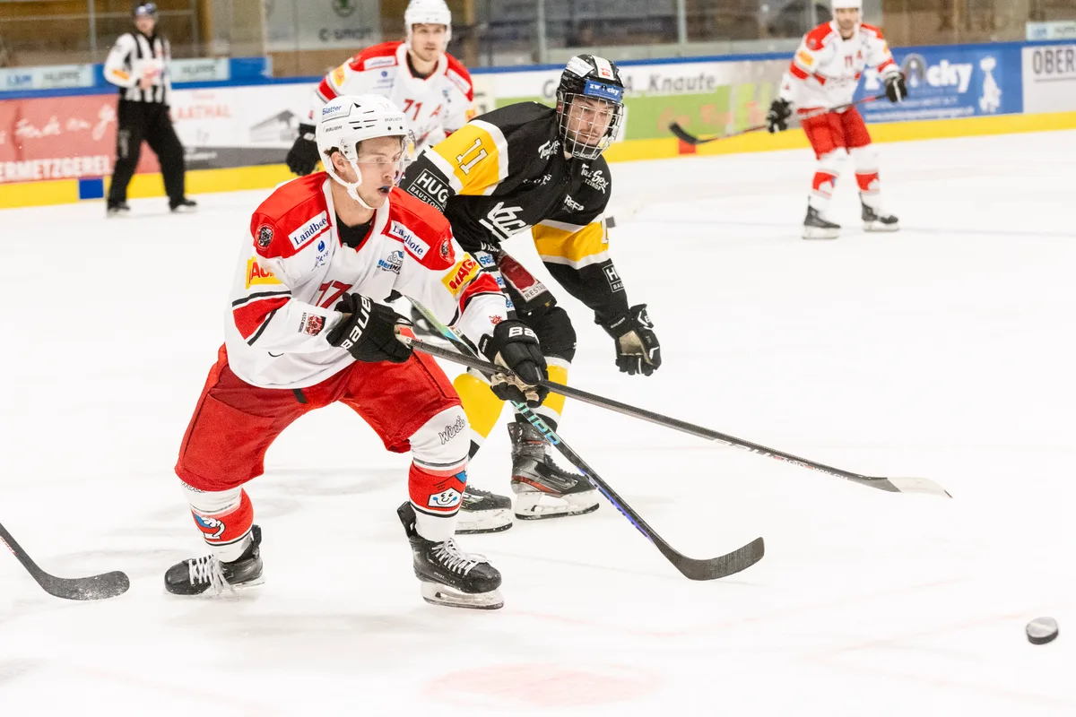 EHC Wetzikon vs. EHC Winterthur - Schwarz 11: Gian-Andrea Thöny, Weiss 17: Matt Fonteyne, Foto: Roger Hofstetter